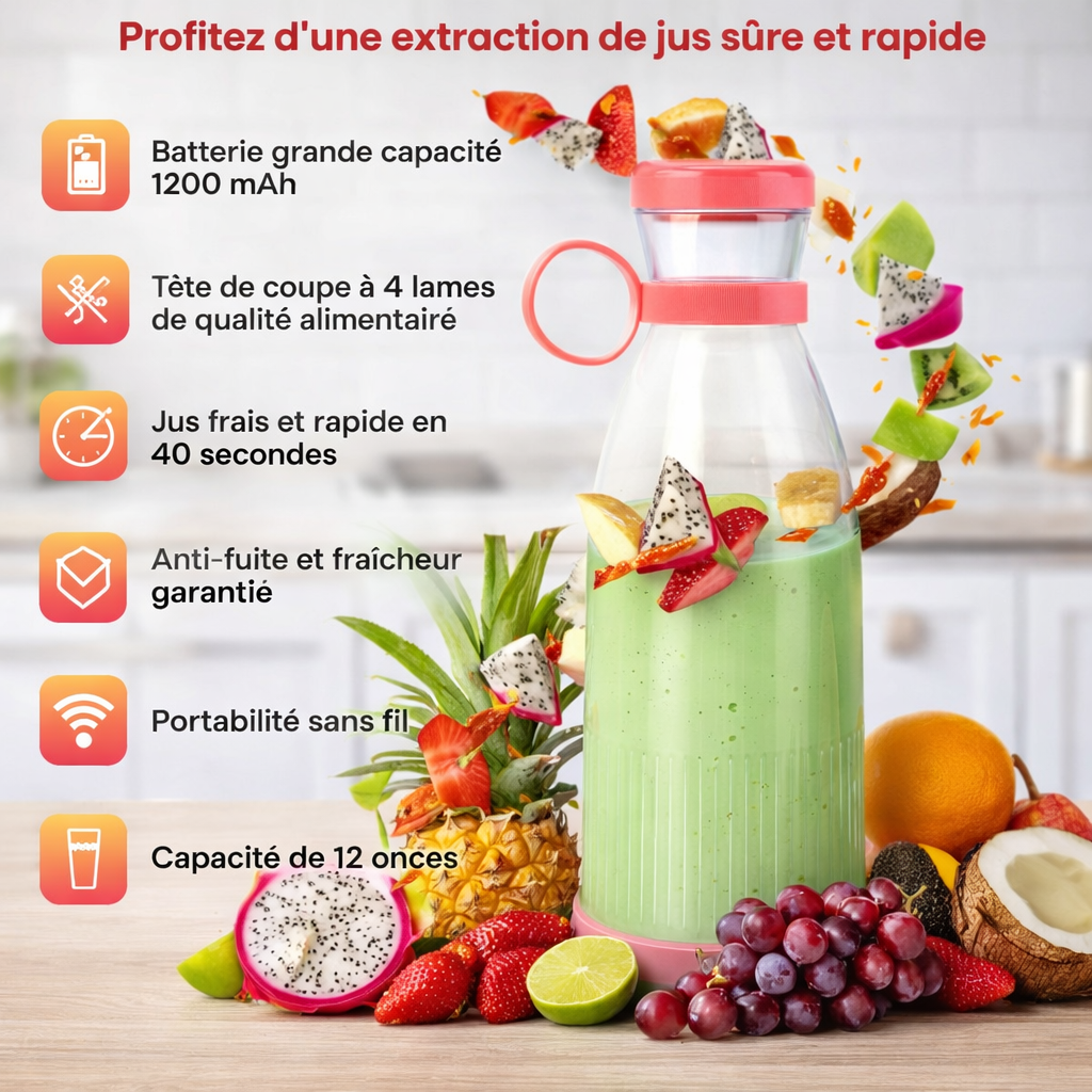 FreshMix™ Portable – Le blender portable sans fil pour des jus frais partout