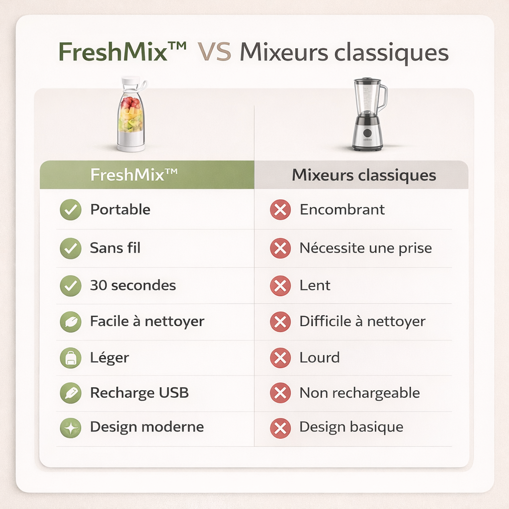 FreshMix™ Portable – Le blender portable sans fil pour des jus frais partout